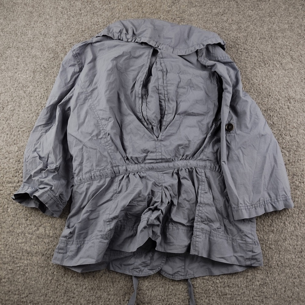 Ann Taylor Loft Utility Jacket Blue Gray Ruffle Collar Drawstring Waist Medium - Picture 6 of 6